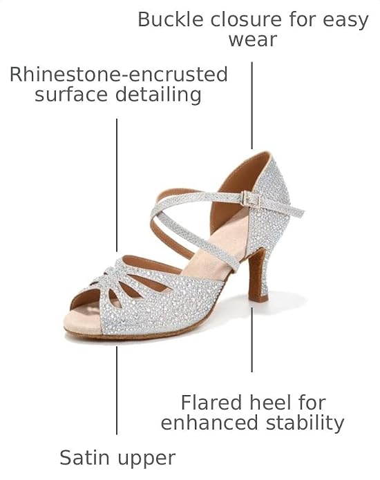 Women's Rhinestones Latin Ballroom Dance Shoes Ankle Strap Peep Toe