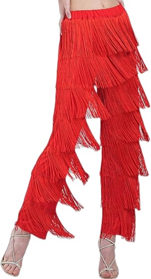 Women's 7 Tier Tassel Latin Dance Pant 4.6 Star Fringe Pants