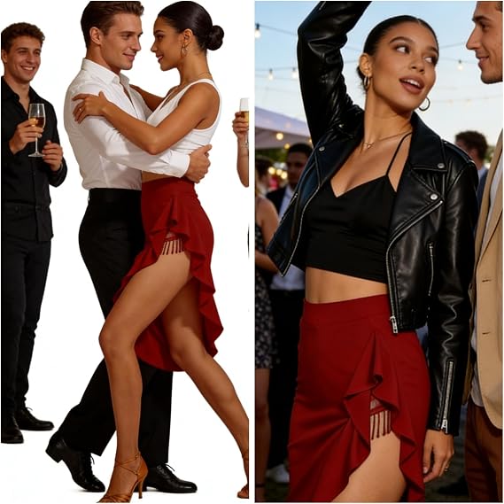 Black Skirt with Slit Asymmetrical Latin Dance Skirt with Shorts Salsa Ballroom Dance Clothes