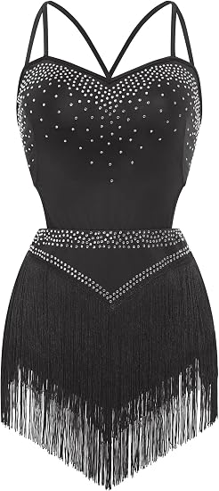 Rhinestone Fringe Bodysuit Women Sparkly Latin Jazz Dance Costume Halter Tassel Fringe Romper Acrobat Trapeze Outfits