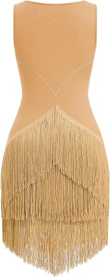 Women Latin Dance Dress Sleeveless V Neck Rhinestone Top Midi Fringe Skirt Jazz Ballroom Outfit