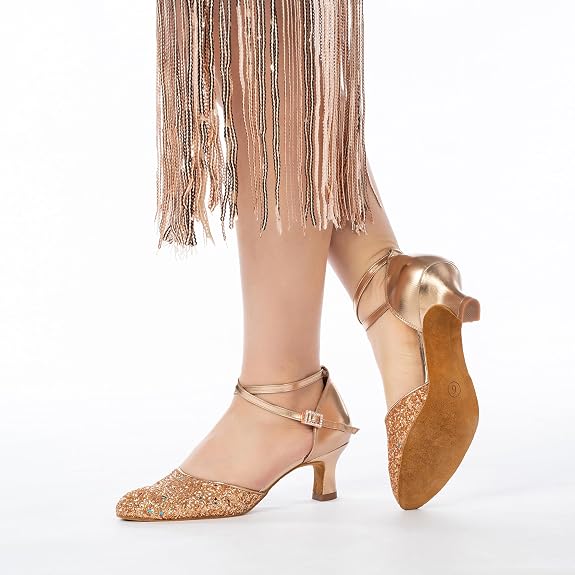 1920s Shoes for Women Salsa Ballroom Dance Shoes for Woman Low Heels Dancing Pumps for Latin Tango Flapper Character Party Glitter Shoe