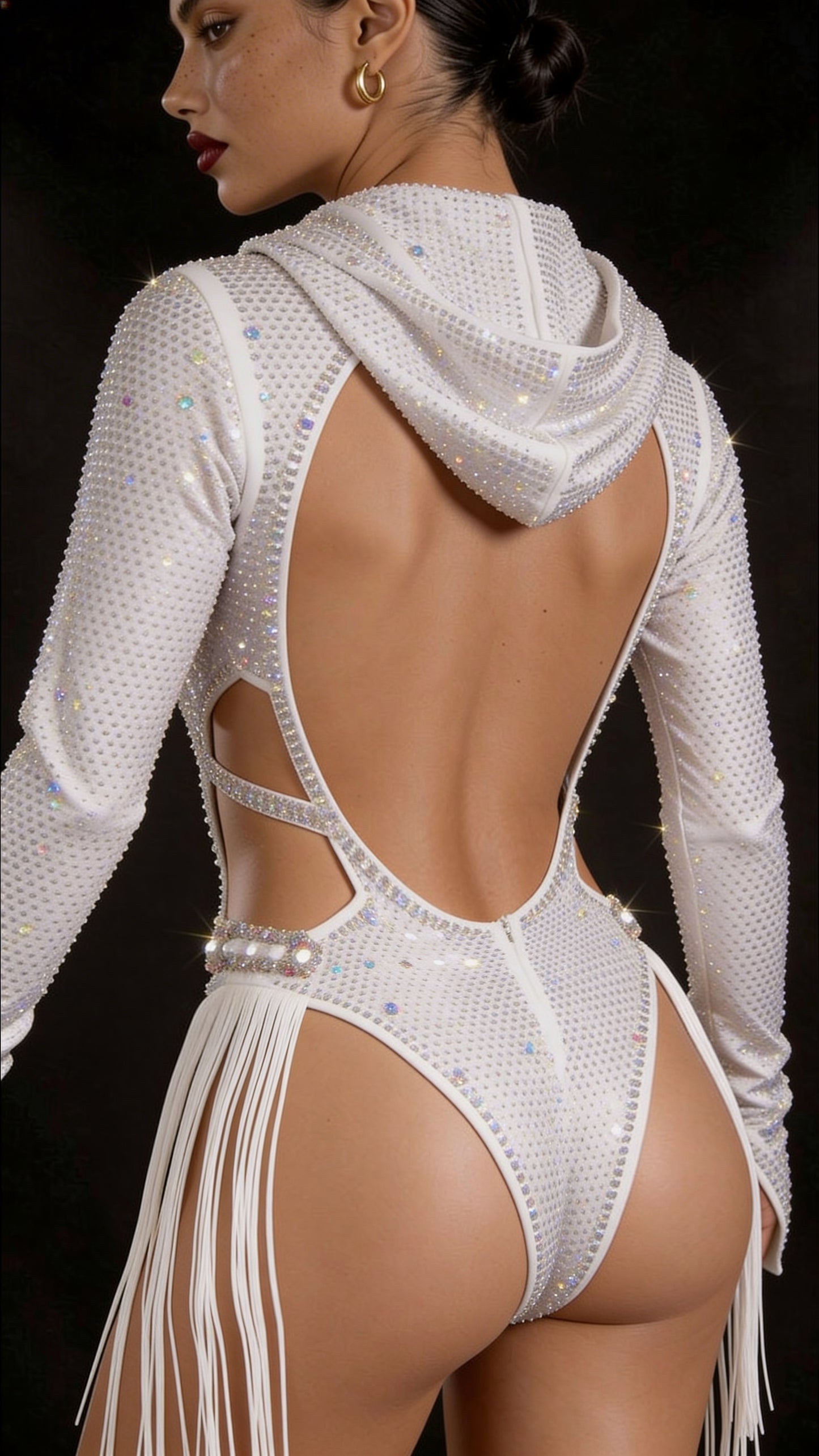 Crimson Rose Crystal Hooded Performance Bodysuit