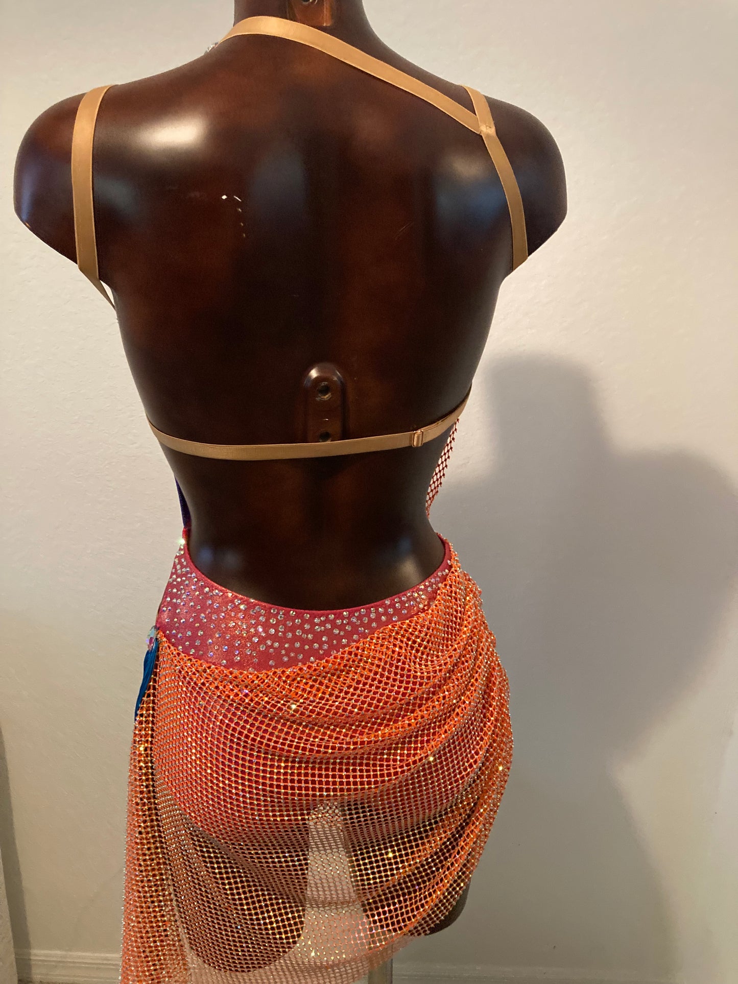 Orange/Blue Latin Salsa Bachata Dance Costume Dress