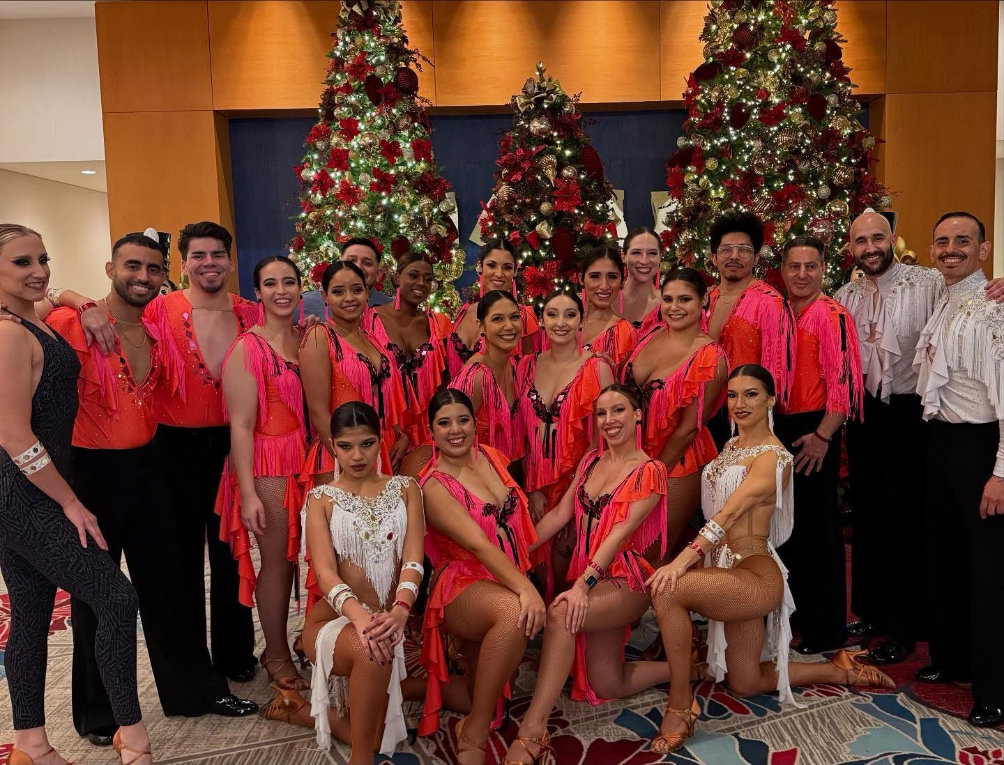 Orange/Pink Fringe Team Salsa Dance Costume Dress with Accessories