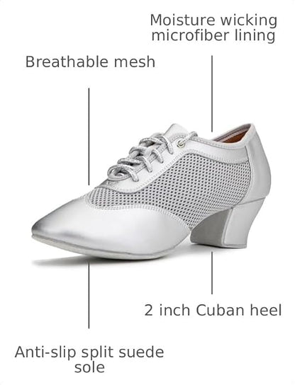 Women's 2" Practice Dance Shoes Latin Dance Shoes Lace-up Ballroom Modern Salsa Rhythm Teaching Practice Professional Performance Dance Shoes