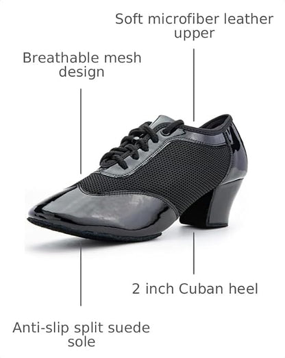 Women's 2" Practice Dance Shoes Latin Dance Shoes Lace-up Ballroom Modern Salsa Rhythm Teaching Practice Professional Performance Dance Shoes