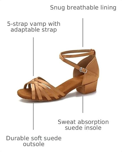 Ballroom Latin Salsa Dance Shoes Women Low Heel Practice Dancing Sandals for Social Dance Beginner S04