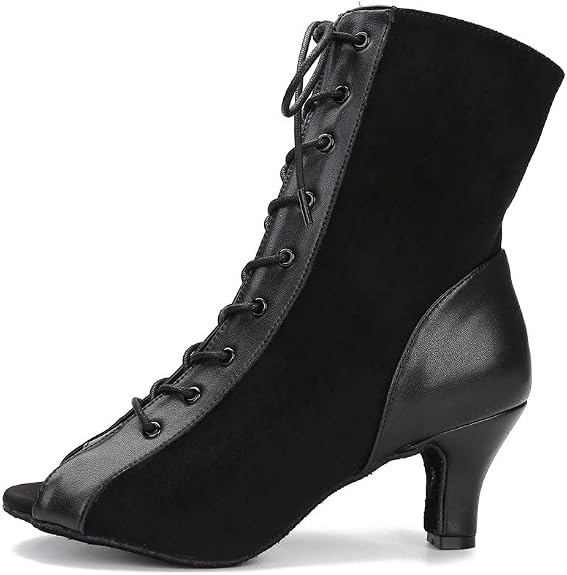 Women Suede Ballroom Dance Boots Latin Salsa Dress Shoes Practice Footwear 2.5inch 3.5inch Heels YT22