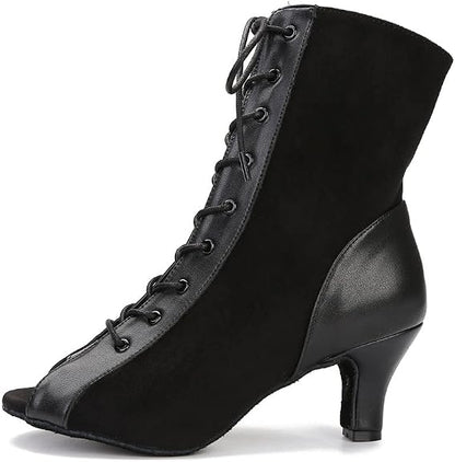 Women Suede Ballroom Dance Boots Latin Salsa Dress Shoes Practice Footwear 2.5inch 3.5inch Heels YT22