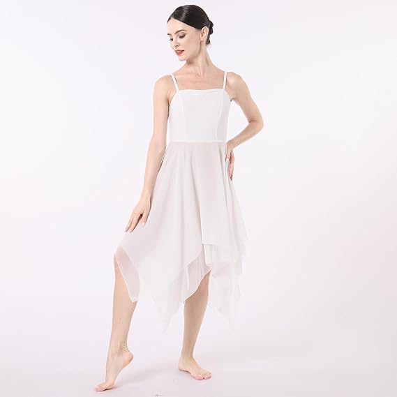 Women Lyrical Dance Costume Modern Contemporary Ballet Dancewear Spaghetti Strap Chiffon Flowy Dress