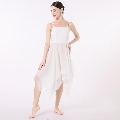 Women Lyrical Dance Costume Modern Contemporary Ballet Dancewear Spaghetti Strap Chiffon Flowy Dress