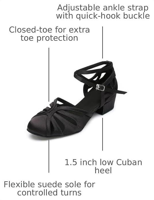 Ballroom Closed Toe Dance Shoes, Comfortable Low 1.5-Inch Cuban Heel, Latin Salsa Swing Waltz Practice Dance Heels