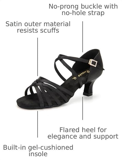 Ballroom Dance Shoes Women Satin Latin Salsa Tango Practice Dancing Shoes 2.2" Latin Dance Heels