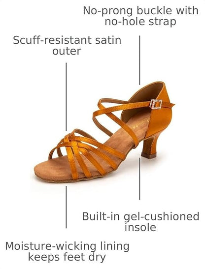 Ballroom Dance Shoes Women Satin Latin Salsa Tango Practice Dancing Shoes 2.2" Latin Dance Heels