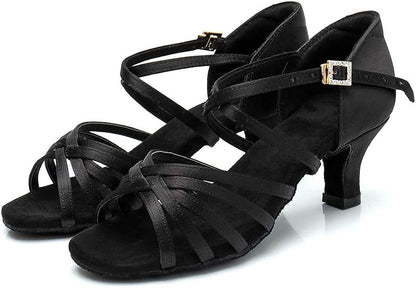 Women's Latin Dance Shoes Satin Professional Ballroom Salsa Practice Performance Dance Shoes