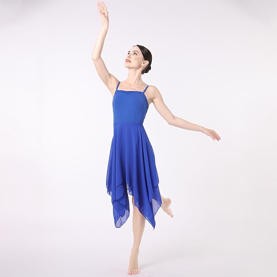 Women Lyrical Dance Costume Modern Contemporary Ballet Dancewear Spaghetti Strap Chiffon Flowy Dress