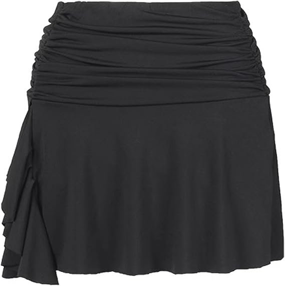 Black Ruffle Skirt with Shorts Ruched Mini Slit Latin Salsa Skirt Dance Outfits for Women