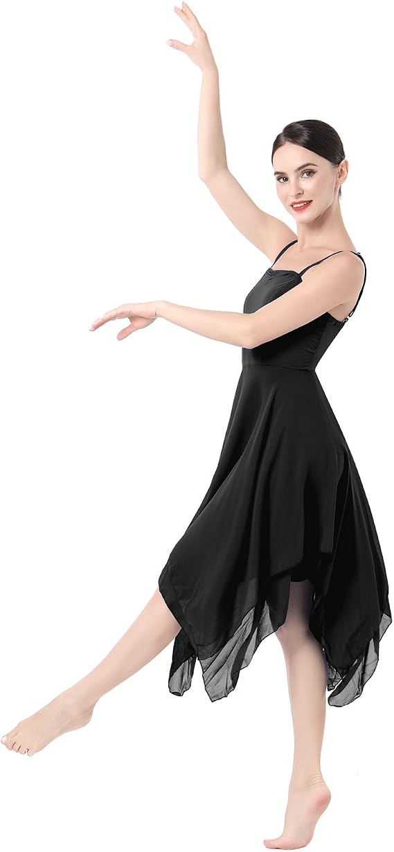 Women Lyrical Dance Costume Modern Contemporary Ballet Dancewear Spaghetti Strap Chiffon Flowy Dress