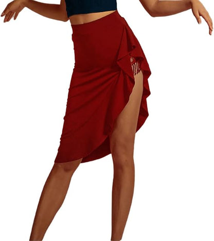 Black Skirt with Slit Asymmetrical Latin Dance Skirt with Shorts Salsa Ballroom Dance Clothes