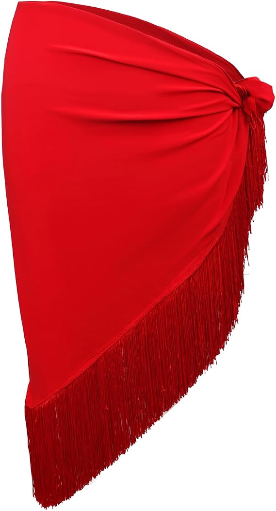 Ladies Latin Dance Fringed Triangle Hip Scarf Women High-Split Tassel Wrap Skirt Rumba Dancing Costume for Salsa Cha-cha