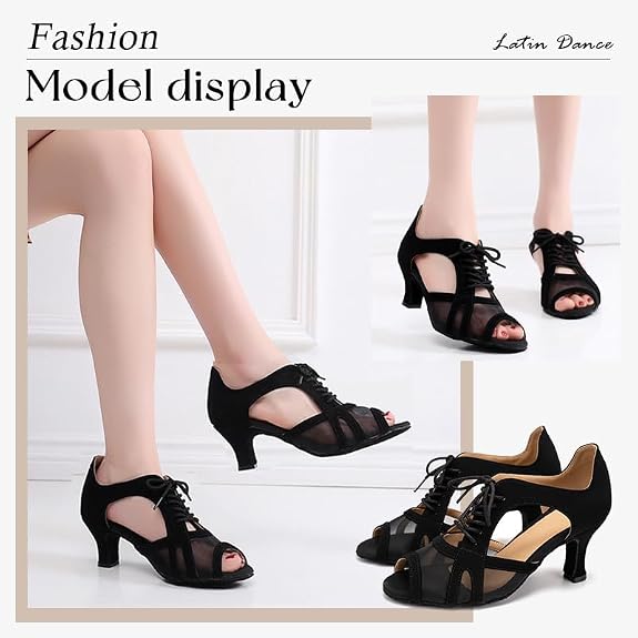 Women's Latin Dance Shoes Lace-up Ballroom Salsa Bachata Practice Dance Shoes 2.5" Heel