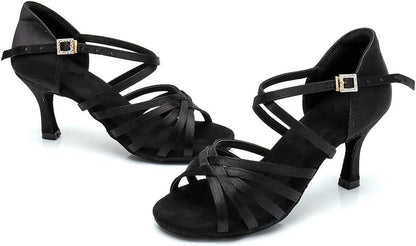 Women's Latin Dance Shoes Satin Professional Ballroom Salsa Practice Performance Dance Shoes
