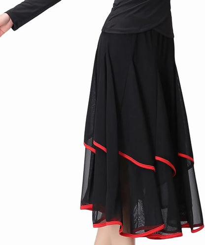 Latin Dance Skirt Modern Dance Big Swing Skirt Ballroom Dance Mesh Sequins Performance Costume