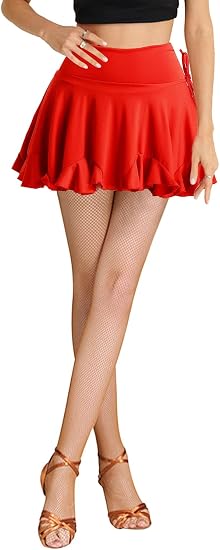 Women Latin Dance Mini Skirt Ballroom Salsa Rumba Training Skirt Skater Costume Ruffle Swing Skirt with Shorts