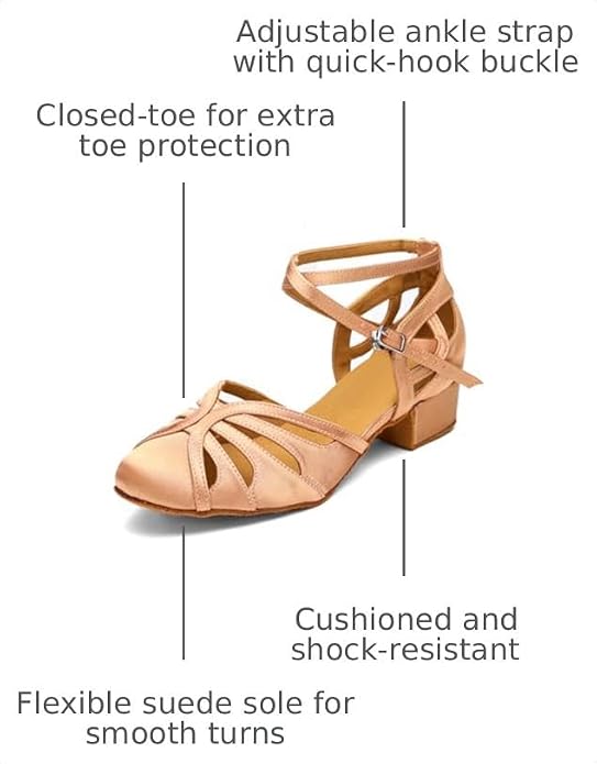 Ballroom Closed Toe Dance Shoes, Comfortable Low 1.5-Inch Cuban Heel, Latin Salsa Swing Waltz Practice Dance Heels