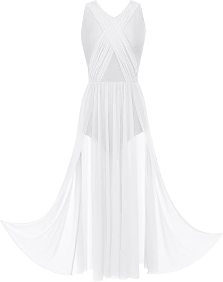 Lyrical Dance Dress for Women Flowy Overlay Draped Sleeveless Criss Cross Dancing Costume