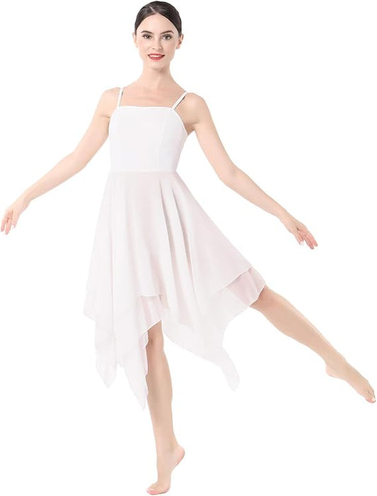 Women Lyrical Dance Costume Modern Contemporary Ballet Dancewear Spaghetti Strap Chiffon Flowy Dress
