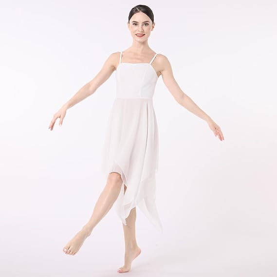Women Lyrical Dance Costume Modern Contemporary Ballet Dancewear Spaghetti Strap Chiffon Flowy Dress