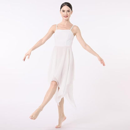 Women Lyrical Dance Costume Modern Contemporary Ballet Dancewear Spaghetti Strap Chiffon Flowy Dress