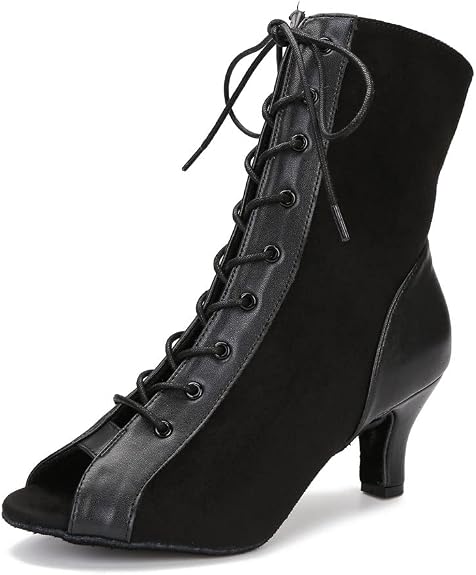 Women Suede Ballroom Dance Boots Latin Salsa Dress Shoes Practice Footwear 2.5inch 3.5inch Heels YT22