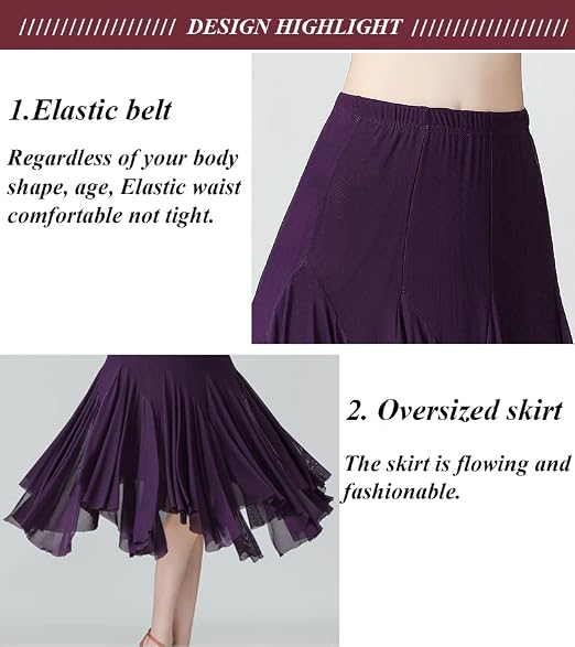 Women Ballroom Dance Skirts Long Swing Skirt Waltz Latin Salsa Belly Dance Skirt for Dancing Flamenco Costume