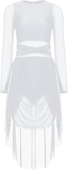 Women Lyrical Dance Dress Asymmetrical Mesh Skirt Contemporary Modern Ballet Ballroom Dancewear
