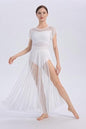 Lyrical Dance Costume for Women Mesh Ruffle Cutout Lyrical Dress Flowy Tulle Skirt Contemporary Dance Costumes XS-XL