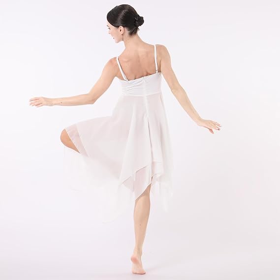 Women Lyrical Dance Costume Modern Contemporary Ballet Dancewear Spaghetti Strap Chiffon Flowy Dress