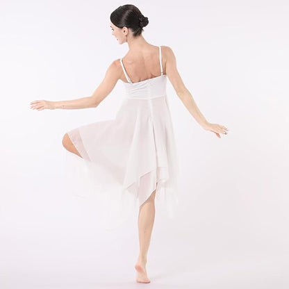 Women Lyrical Dance Costume Modern Contemporary Ballet Dancewear Spaghetti Strap Chiffon Flowy Dress