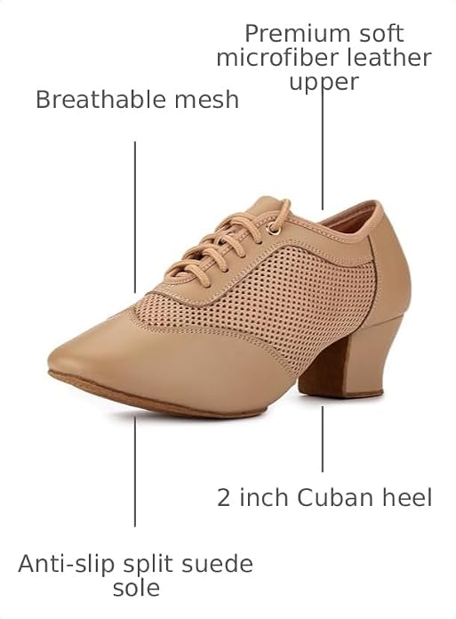 Women's 2" Practice Dance Shoes Latin Dance Shoes Lace-up Ballroom Modern Salsa Rhythm Teaching Practice Professional Performance Dance Shoes