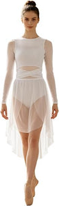 Women Lyrical Dance Dress Asymmetrical Mesh Skirt Contemporary Modern Ballet Ballroom Dancewear