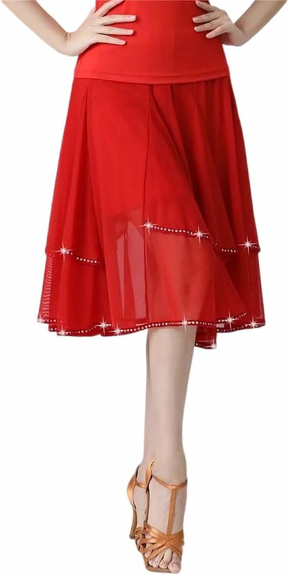 Latin Dance Skirt Modern Dance Big Swing Skirt Ballroom Dance Mesh Sequins Performance Costume