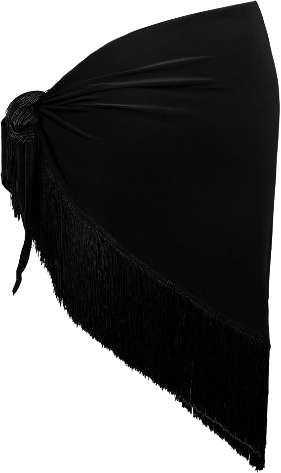 Ladies Latin Dance Fringed Triangle Hip Scarf Women High-Split Tassel Wrap Skirt Rumba Dancing Costume for Salsa Cha-cha