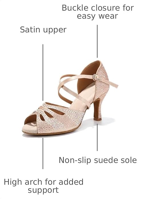 Women's Rhinestones Latin Ballroom Dance Shoes Ankle Strap Peep Toe