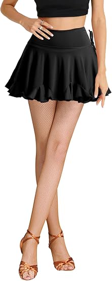 Women Latin Dance Mini Skirt Ballroom Salsa Rumba Training Skirt Skater Costume Ruffle Swing Skirt with Shorts