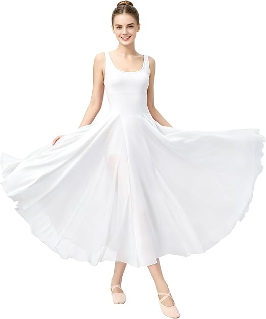 Women's U Neck Sleeveless Lyrical Dance Dress Contemporary Ballet Costume Flowy Tulle Skirt with Shorts