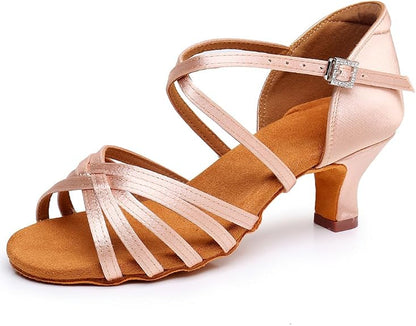 Women's Satin Latin Ballroom Salsa Indoor Performance Dance Shoe