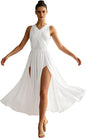 Lyrical Dance Dress for Women Flowy Overlay Draped Sleeveless Criss Cross Dancing Costume