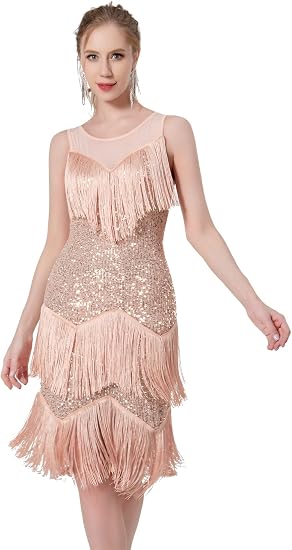 Women's Salsa Latin Dance Dress Glitter Sequin Fringe Flapper Party Ballroom Outfit